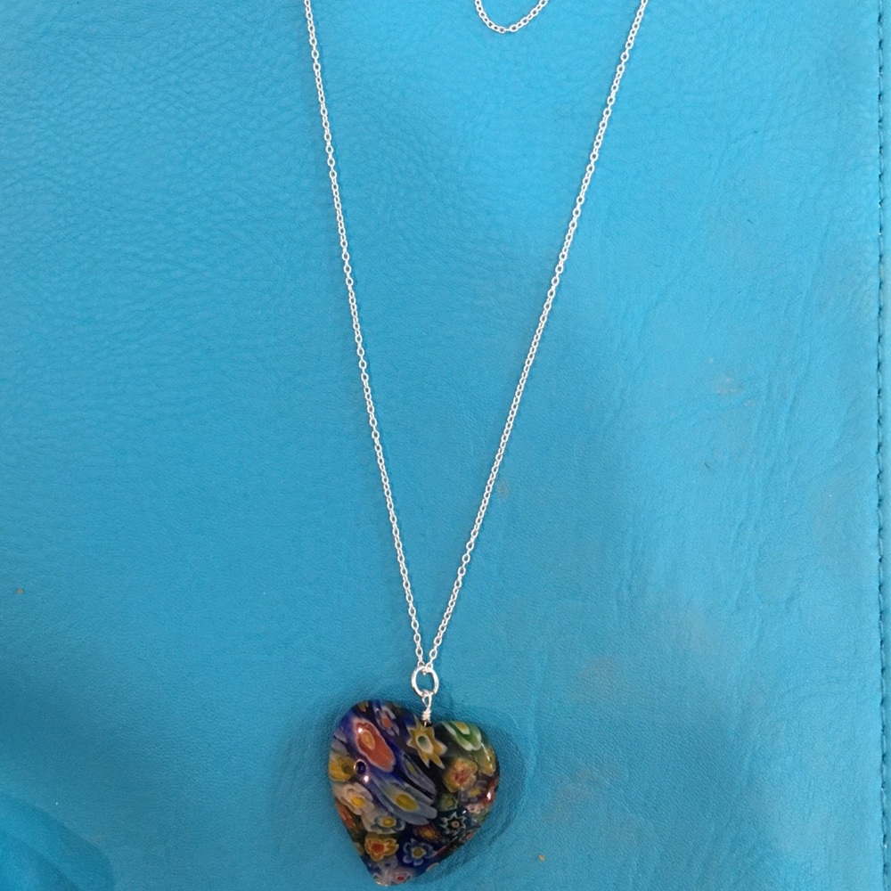 Millefiori Glass Heart Necklace